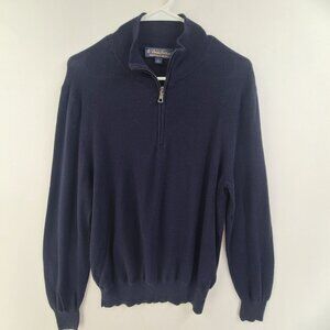 Brooks Brothers Brookstech Mens Blue Merino Wool 1/4 Zip Sweater Size L Classic
